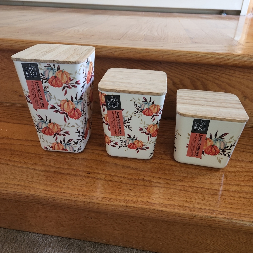 Halloween canisters set of 3 fall pumpkins bamboo